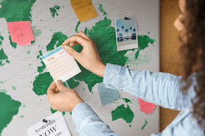 Korková nástěnka Zelená akvarelová mapa světa