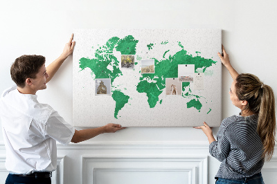Korková nástěnka Zelená akvarelová mapa světa