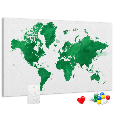 Korková nástěnka Zelená akvarelová mapa světa