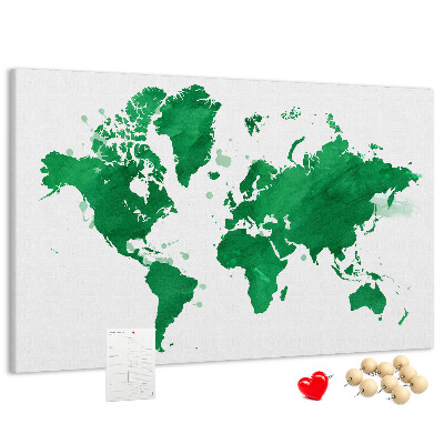 Korková nástěnka Zelená akvarelová mapa světa