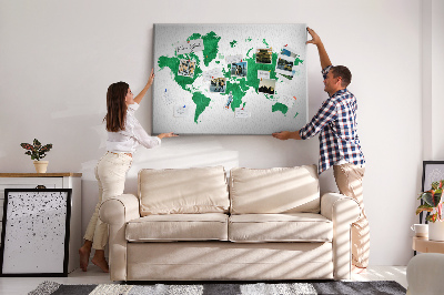 Korková nástěnka Zelená akvarelová mapa světa