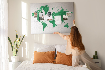 Korková nástěnka Zelená akvarelová mapa světa