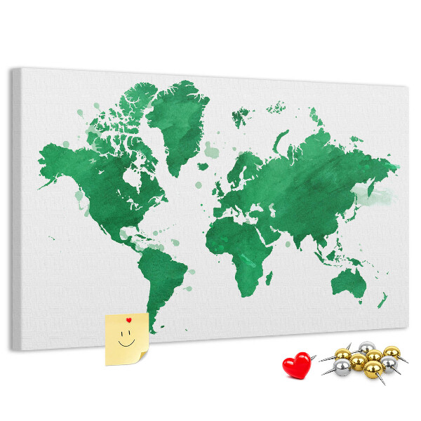 Korková nástěnka Zelená akvarelová mapa světa