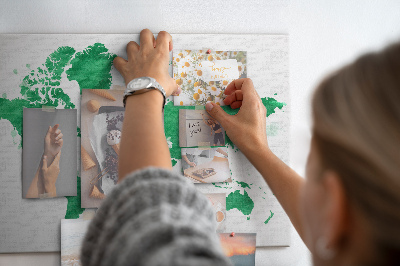 Korková nástěnka Zelená akvarelová mapa světa