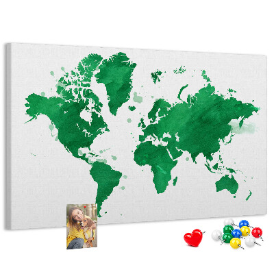 Korková nástěnka Zelená akvarelová mapa světa