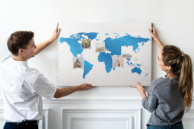 Nástěnka Modrá mapa světa na bílém pozadí