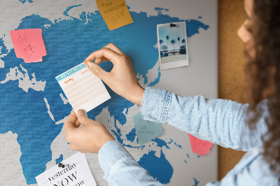 Nástěnka Modrá mapa světa na bílém pozadí
