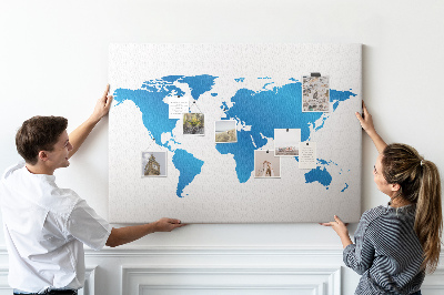 Nástěnka Modrá mapa světa na bílém pozadí