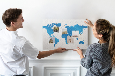 Nástěnka Modrá mapa světa na bílém pozadí