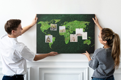 Korková nástěnka Zelená mapa světa se silniční sítí