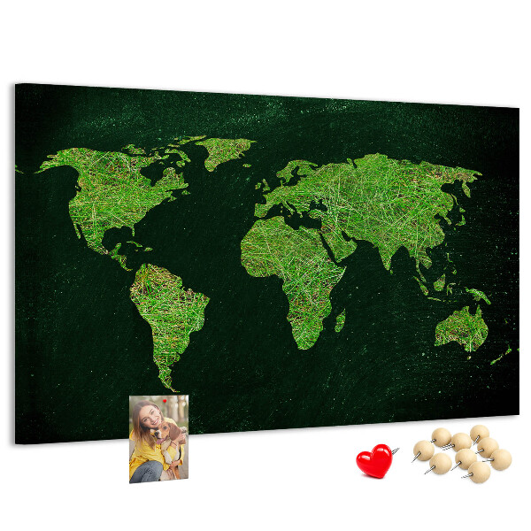 Korková nástěnka Zelená mapa světa se silniční sítí