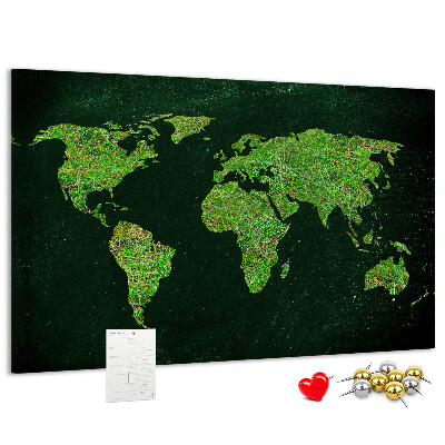 Korková nástěnka Zelená mapa světa se silniční sítí
