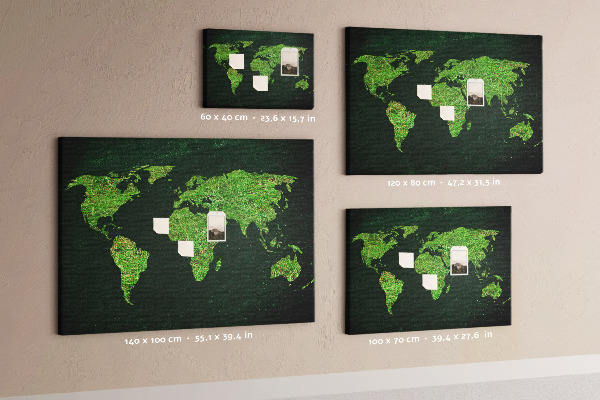 Korková nástěnka Zelená mapa světa se silniční sítí