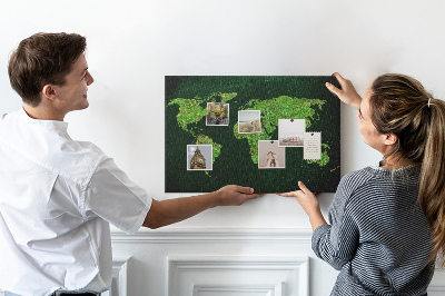 Korková nástěnka Zelená mapa světa se silniční sítí