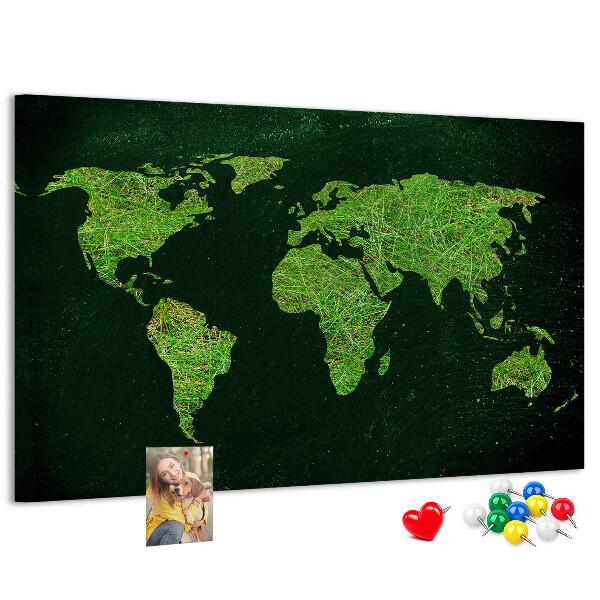 Korková nástěnka Zelená mapa světa se silniční sítí