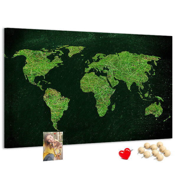 Korková nástěnka Zelená mapa světa se silniční sítí