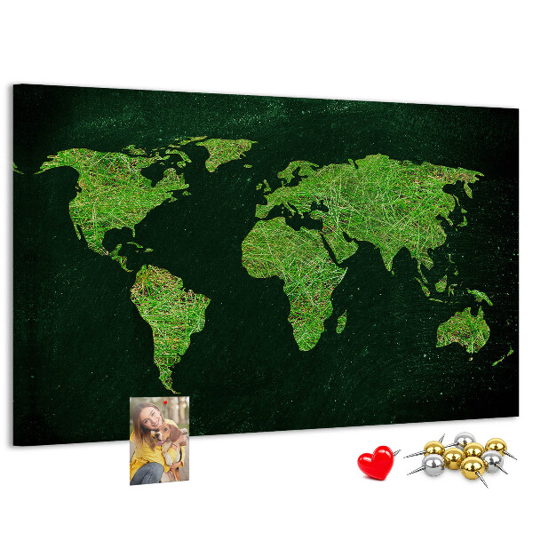 Korková nástěnka Zelená mapa světa se silniční sítí