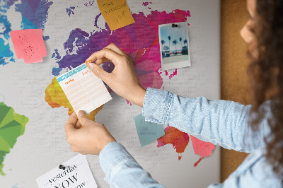 Korková nástěnka Barevná polygonální mapa světa