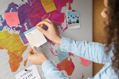 Korková nástěnka Barevná polygonální mapa světa