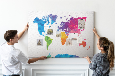 Korková nástěnka Barevná polygonální mapa světa