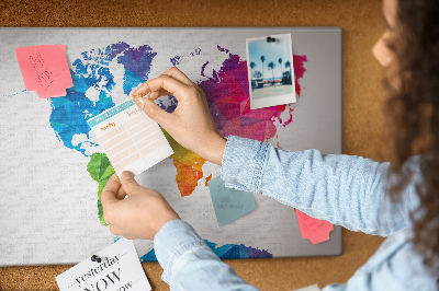 Korková nástěnka Barevná polygonální mapa světa