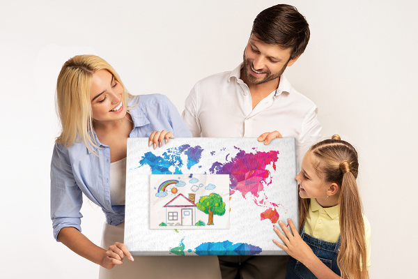 Korková nástěnka Barevná polygonální mapa světa