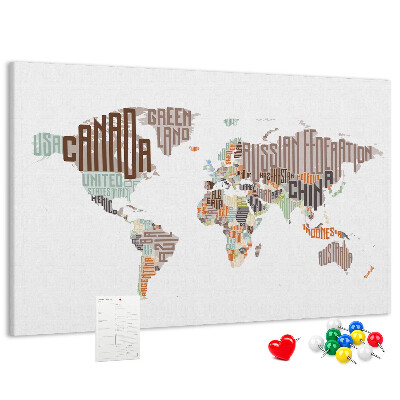 Nástěnka Mapa světa s názvy zemí