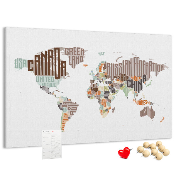 Nástěnka Mapa světa s názvy zemí