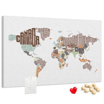 Nástěnka Mapa světa s názvy zemí