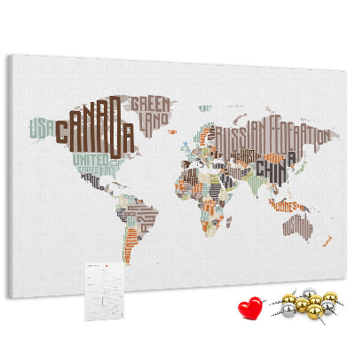Nástěnka Mapa světa s názvy zemí
