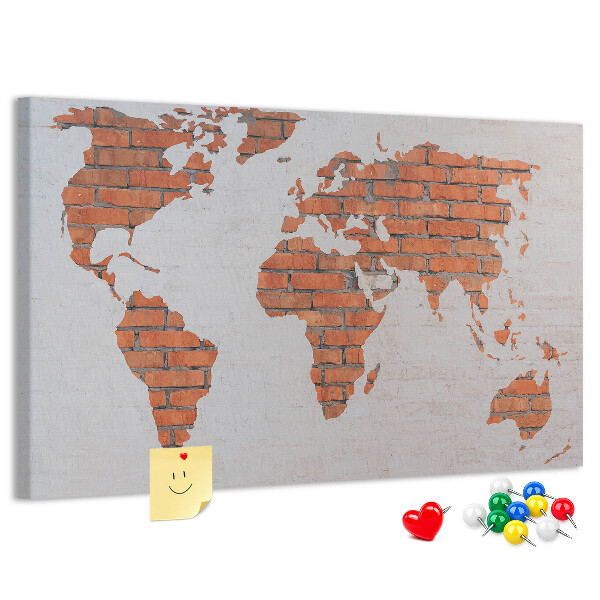 Nástěnka Mapa světa proti cihlové zdi