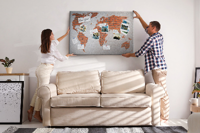 Nástěnka Mapa světa proti cihlové zdi