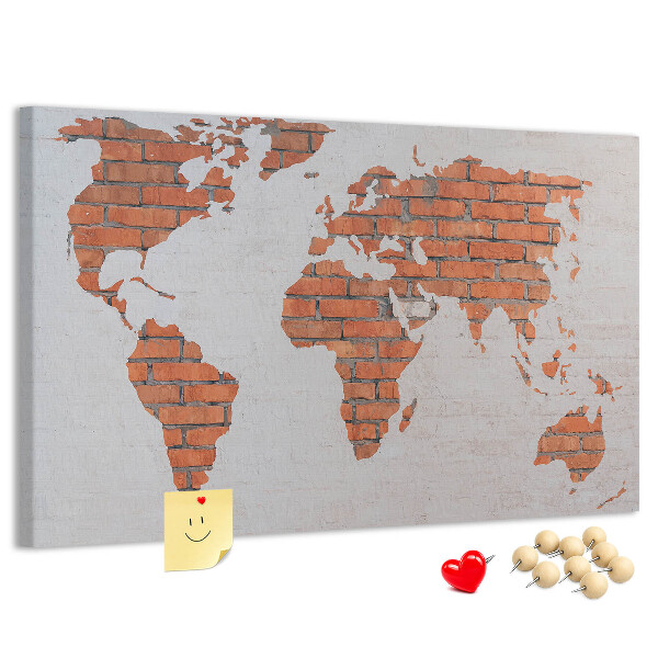 Nástěnka Mapa světa proti cihlové zdi