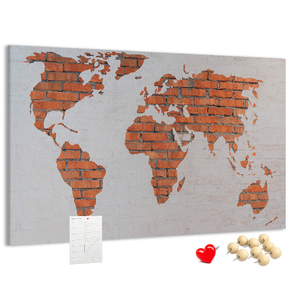 Nástěnka Mapa světa proti cihlové zdi