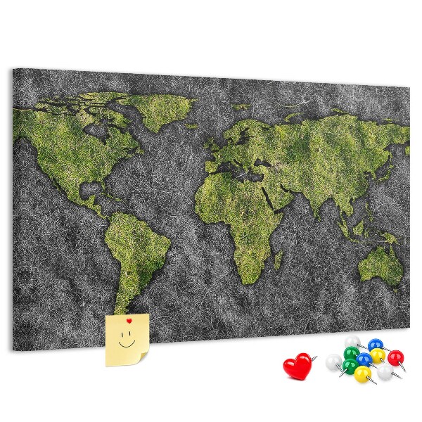 Nástěnka Zelená mapa světa na šedém pozadí
