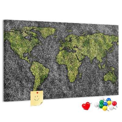 Nástěnka Zelená mapa světa na šedém pozadí
