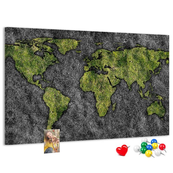 Nástěnka Zelená mapa světa na šedém pozadí
