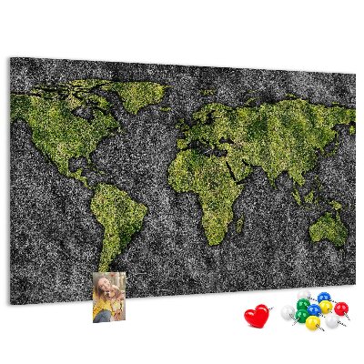 Nástěnka Zelená mapa světa na šedém pozadí
