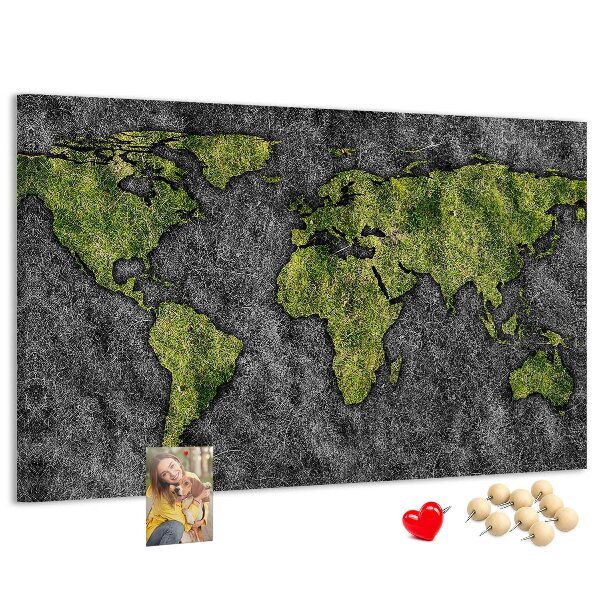 Nástěnka Zelená mapa světa na šedém pozadí