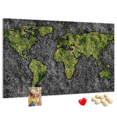 Nástěnka Zelená mapa světa na šedém pozadí