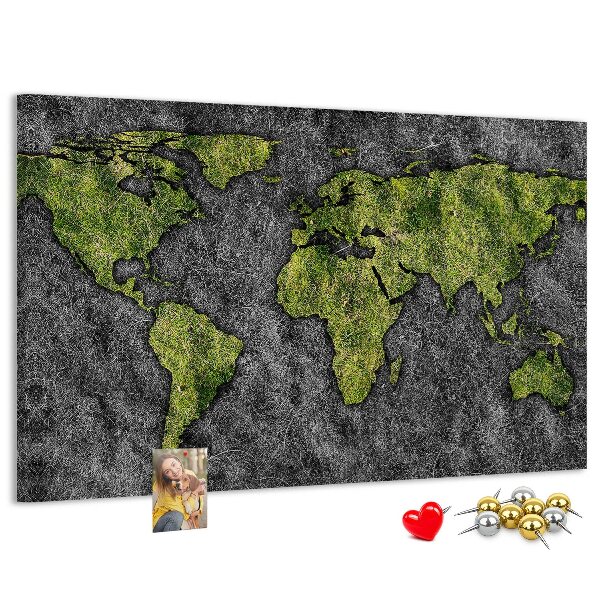 Nástěnka Zelená mapa světa na šedém pozadí