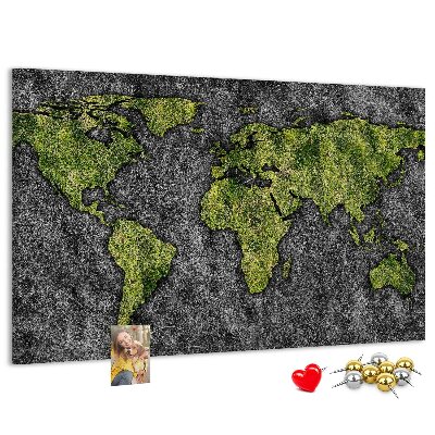 Nástěnka Zelená mapa světa na šedém pozadí