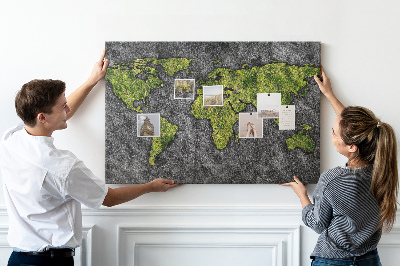 Nástěnka Zelená mapa světa na šedém pozadí
