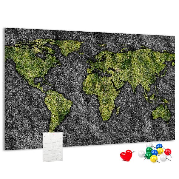 Nástěnka Zelená mapa světa na šedém pozadí
