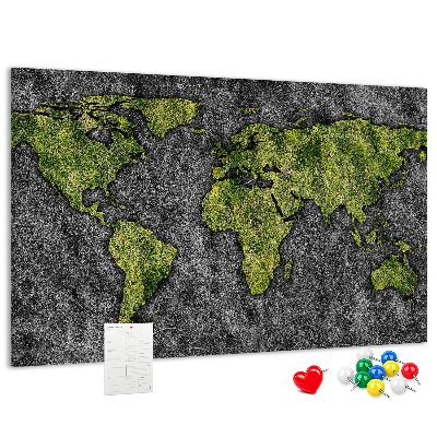 Nástěnka Zelená mapa světa na šedém pozadí