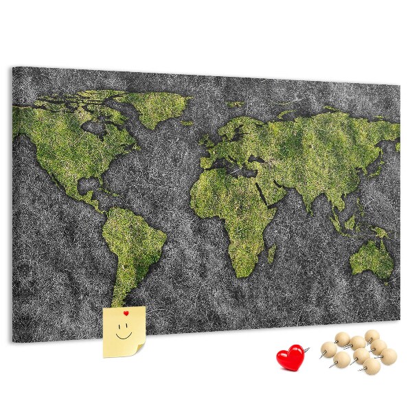 Nástěnka Zelená mapa světa na šedém pozadí