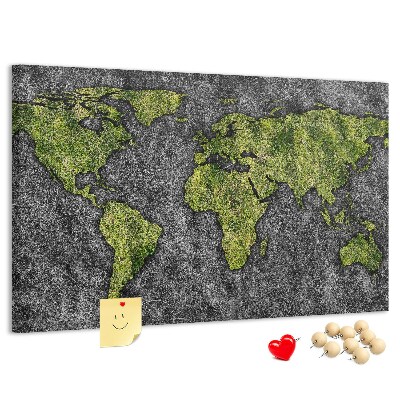 Nástěnka Zelená mapa světa na šedém pozadí