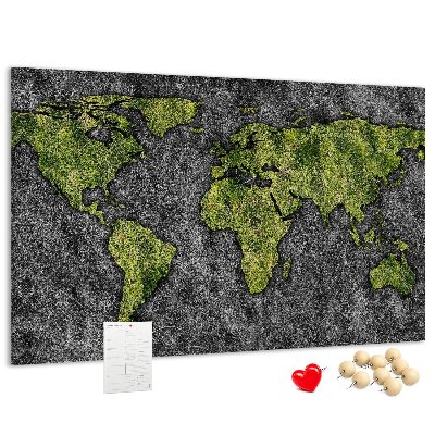 Nástěnka Zelená mapa světa na šedém pozadí