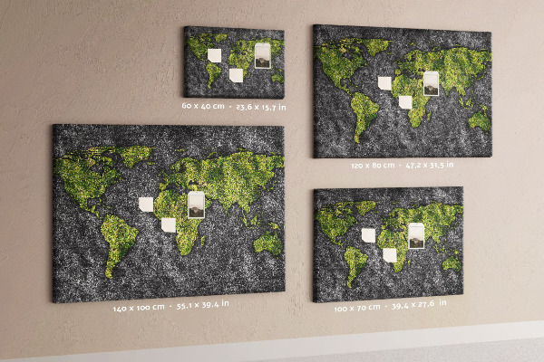 Nástěnka Zelená mapa světa na šedém pozadí