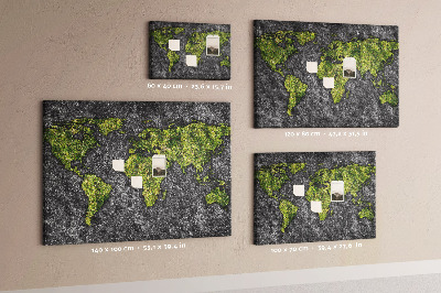 Nástěnka Zelená mapa světa na šedém pozadí